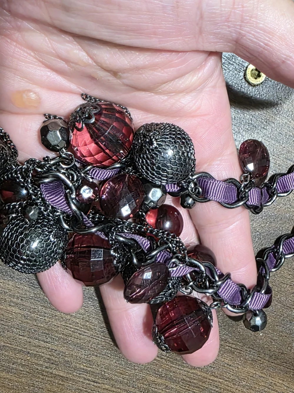 Purple Bead & Ribbon Statement Necklace